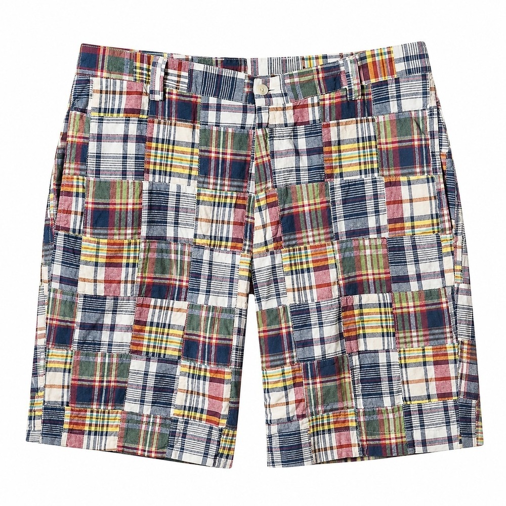 Vtg GRANT THOMAS Cotton Madras Plaid Golf Shorts Sz 38 Preppy Patchwork Colorful